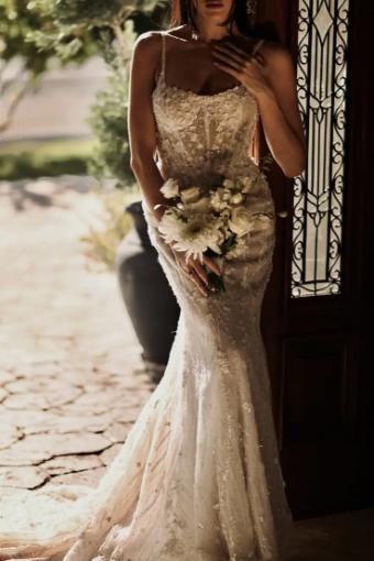 Martina Liana Mykonos 1510 #0 default (IV-RUM) Ivory Lace and Tulle over Rum Gown thumbnail